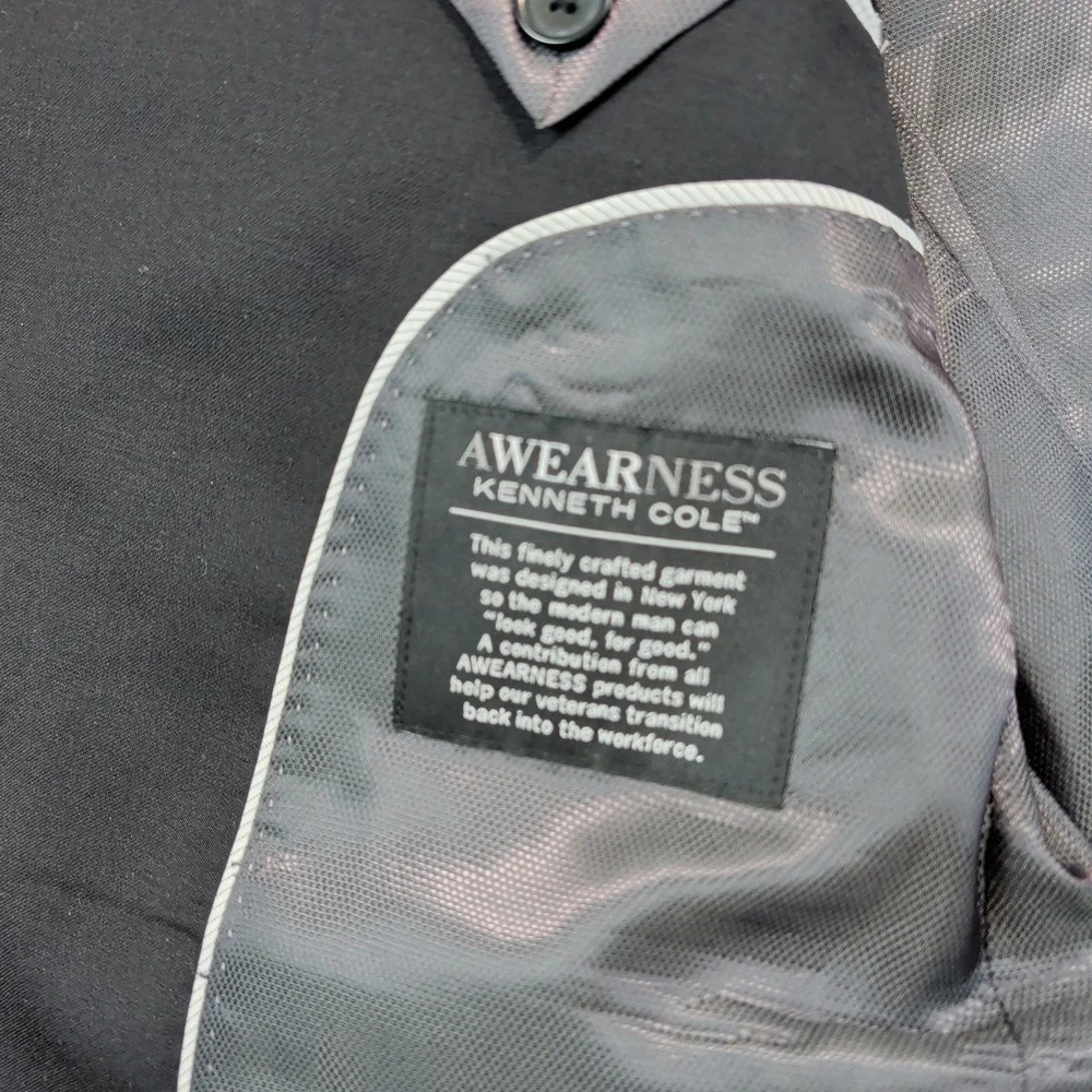 Awearness Kenneth Cole Modern Slim Fit Suit Set 42R Black Wool Professional